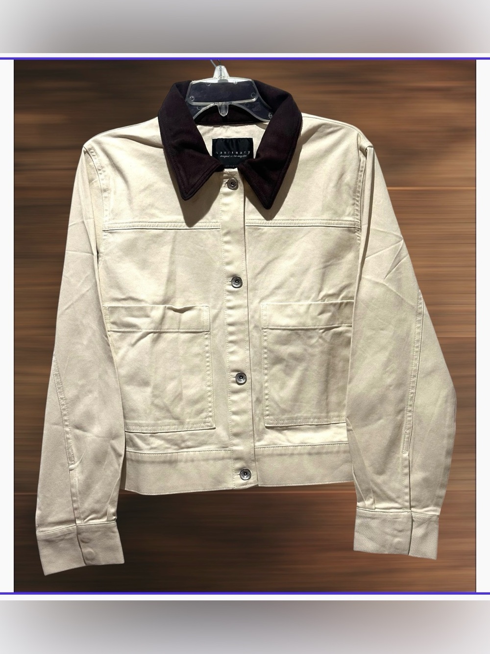 Sanctuary Beige Canvas Jacket with Contrast Collar - Size M